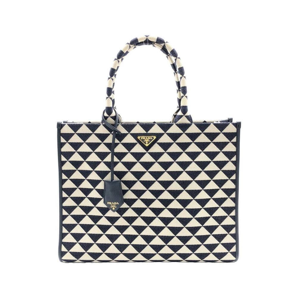 Prada Symbole embroidered tote bag featuring geometric jacquard